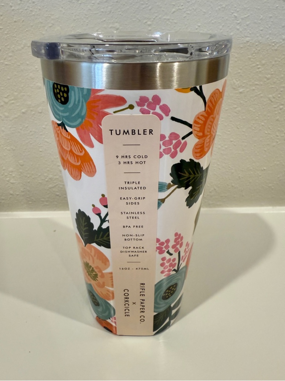 NWT Rifle Paper Co. x Corksicle Insulated Tumbler, White.